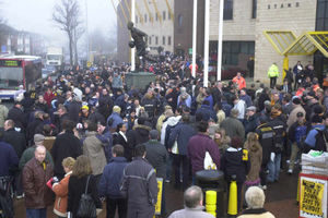 Fans arrived early to see the stars of Man United leave their team bus.