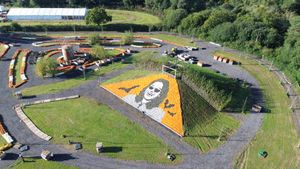 The stunning mosaic has a prominent place at the farm. Photo: Sunnyfields Farm