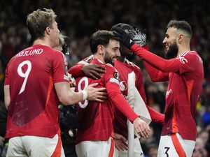 Bruno Fernandes celebrates with his Manchester United team-mates