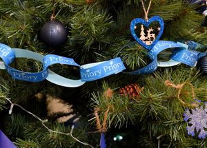 Christmas tree festival at Red House Glass Cone, Wordsley. Priory Primary School tree.