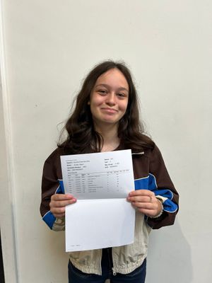 Amelia Allport celebrating her GCSE results 