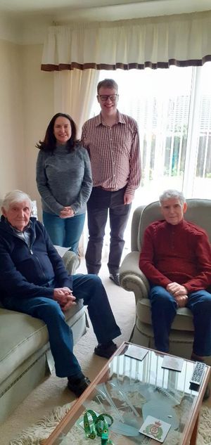 Picture shows Ronnie Burkey, Frank's daughter Joanne, William King and Frank Burkey. Mr King travelled to Birkenhead last year to do an interview. Frank died just over a week later.