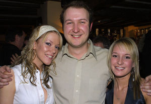 Landlord Chris Walsh with Kirsty Shingler and Sam Holmes at The King's Head, Bridgnorth on NYE 2005