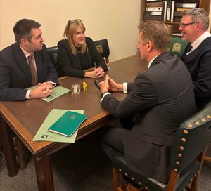 Shaun Davies MP for Telford, Minister for Policing and Crime Prevention Sarah Jones, Chief Constable Richard Cooper, and West Mercia Police and Crime Commissioner John Campion, meeting in Parliament.