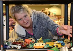 Carole Dean from Stoke at the Toy and Train Collectors Fair at Ludlow Racecourse