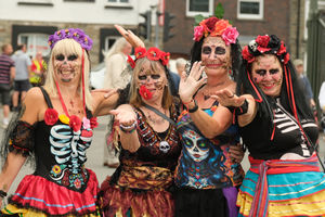 Lucy Wills, Alison Gallagher, Annie Watson and Christine Davies were highly decorated and colourful in their Day of the Dead costumes. Image by Andy Compton