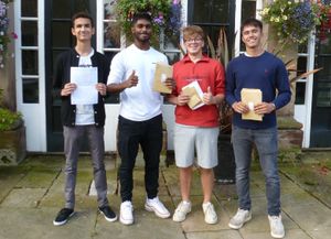 Students with their GCSE results at Haberdashers' Adams in Newport