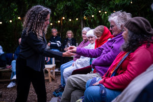 Debs Newbold performing Macbeth Retold at the Willow Globe in 2024