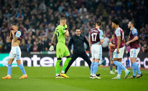 Aston Villa manager Unai Emery reacts towards the players after they concede a second goal