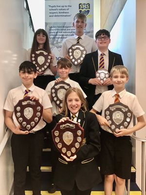 Award winning students, (back from left) Maise Thompson, Ethan Cosnett, Jensen O’Mahony, (middle from left) Eisa Javed, Theo Hughes, Jacob Hammond and (front) Maisie Crocker