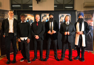 Flex Singh (centre) with key cast and crew of The Ninth Master at the official red-carpet event in London