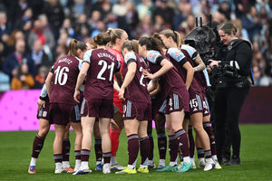 Aston Villa Women toast their impressive home victory against Super League leaders Manchester City. (Photo by Gareth Copley/Getty Images)