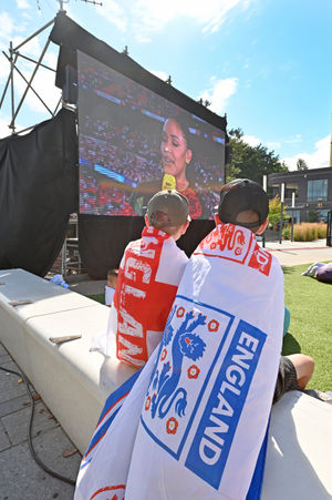 LAST COPYRIGHT MNA MEDIA TIM THURSFIELD 31/07/22.England fans watch the Women's Euro Final on the big screen at Southwater, Telford..