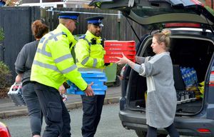 Laura Ashton and Tasha Brown drop off food donated by Stafford Drive Thru McDonalds, Domino's Pizza Stafford and Lidl