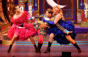 AJ Pritchard as Prince Charming and Ella Biddlecombe and Britt Lenting as the Wicked Stepsisters