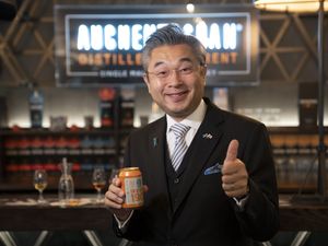 Supporting image for story: ‘It’s just great’: Japan ambassador tries Irn Bru on visit to whisky distillery