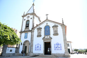 A general view outside The Sao Cosme Chapel in the town of Gondomar near Porto, where the wake of Diogo Jota is being held today