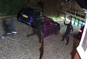 Midlands car key burglary gang charges at homeowner before making off with his car.