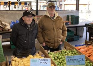 (l-r) Graham Southall and Dave Flavell fruit and veg traders in Dudley market. Picture Martyn Smith/LDRS free for LDRS use
