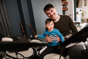The new Mayor of Oswestry, drum teacher Jay Moore, with his 18-month-old son, Alfie