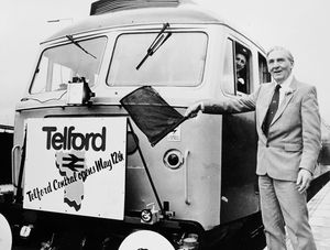 Len Murray, former general secretary of the TUC, opens Telford railway station on May 12, 1986. Len Murray was born in Hadley. The original caption was: 'Lord Murray flags away the first train from Telford Central today.' 