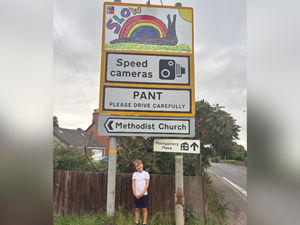 Supporting image for story: Shropshire school pupil's eye-catching artwork makes safety signs for busy county road