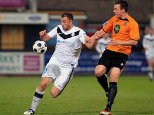 Supporting image for story: AFC Telford striker Kyle Perry looking to score against Lincoln