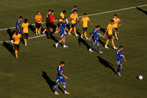 Wolves players celebrate Matt Doherty's goal