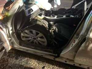 The car sustained serious damage in the crash. Photo: @WMFSFallingsP