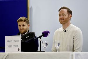 new Shrewsbury Town head coach Gavin Cowan (right) with CEO Liam Dooley
