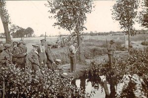 Soldiers take a break to go fishing before they are recalled to action. Courtesy of the Staffordshire Regimental Museum