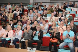Cheering crowds at the Brexit Party West Midlands conference