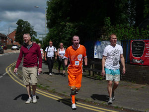 Bob with Lee Smart from Geoff Hill Electrical and former colleague Bob Billingham, right, and Steve Waltho, back
