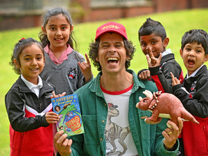 Supporting image for story: Wolverhampton pupils' roarsome fun with CBeebies star to celebrate launch of dinosaur-themed book