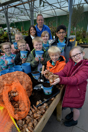 Lakeside plant centre are doing a 'little daffodil' scheme to get children involved in gardening. The 'eco-warriors' from Redhill Primary Academy in Priorslee will attend to help plant daffodil bulbs, supplied by the centre. Pictured, front are pupils , Freddie Carpenter and Ella Stoker.