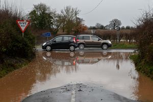 Water running off the fields by the Condover turning on the road between Shrewsbury and Atcham