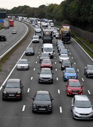 Traffic chaos on the M6 on the approach to junction 13 northbound after a lorry blocks the carriageway
