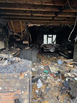 The aftermath of the fire at the property in Foleshill, Coventry.