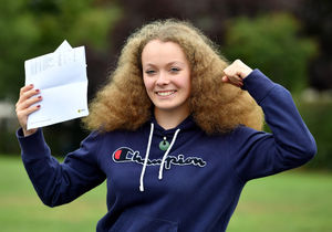 Hannah Barber celebrates her GCSE results at Shrewsbury Academy