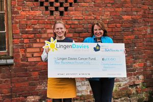 Sophie Dwerryhouse, CLA Midlands Regional Director donating £400 to Angela Hill, Chair of the Shrewsbury Committee of Lingen Davies