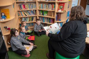 Pupils at Longlands Primary School received a number of new books from David Wilson Homes. Photos: Steve Baker