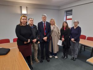 Objectors with Newport town and Telford & Wrekin councillor Tim Nelson (centre) at the meeting. Picture: LDRS