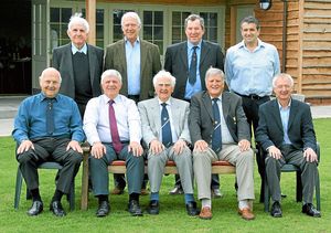 The 40th anniversary reunion in 2013. Front, David York, David Humphries, Geoff Othen, Peter Bradley, John Hayward. Back, Doug Slade, Robert Burton, Cedric Boyns, Philip Oliver.