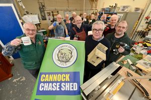 Member of Cannock Chase Shed:   Front group: Graham Johnson, Colin Mann, Tony Craddock, Barry James and Rich Exton, back: Phil Arm, Dave Shaw, Roy Hurd, Joe Thompson, John Stait.
