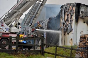 The building was virtually destroyed in the fire and explosion that left a man badly injured and taken to hospital