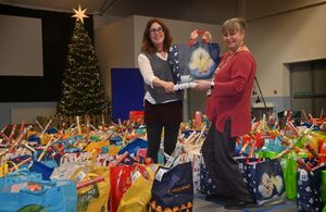 Karen Williams from Shrewsbury Foodbank Plus with Adele Francis from Shropshire Community Health Trust - one of many groups which donated to the appeal.