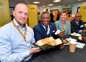 West Midlands Deputy Lieutenant Martin Levermore with Davie Carns, CEO at NIS Group, Deputy Principal Louise Fall and Governor Sam Duru