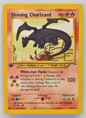 Shining Charizard first edition Pokemon card 107-105 from Neo Destiny set sold for £1,250