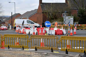 The roundabout is made up of temporary barriers and cones