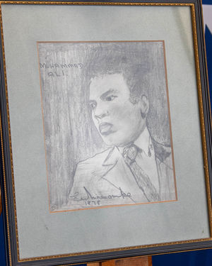 The portrait of Mohammed Ali drawn by Eric Morecambe